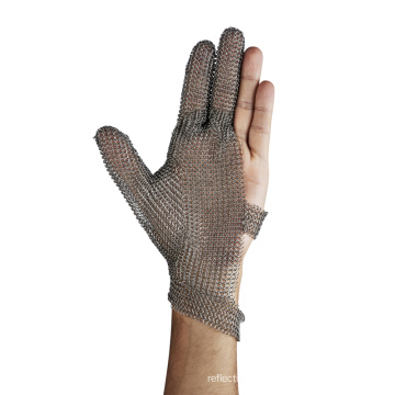 Drei Finger Anti-Cut-Metzgerschlachtung resistent Edelstahl-Maschenketten-Mail-Handschuhe